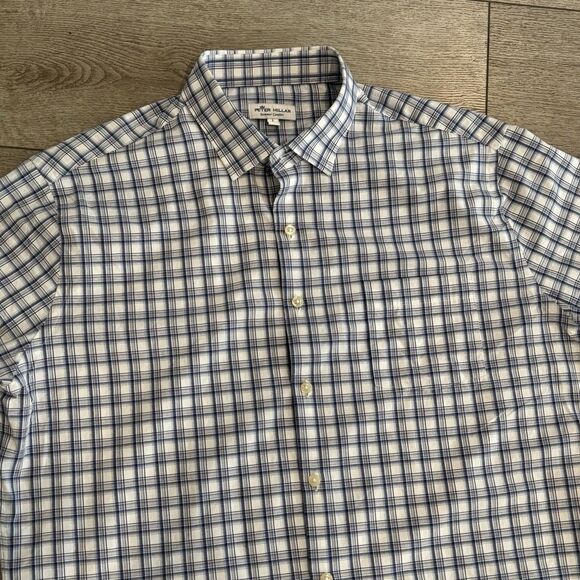 Peter Millar Summer Comfort Men’s Large Blue Plaid Long Sleeve Button Up Casual - Picture 2 of 7